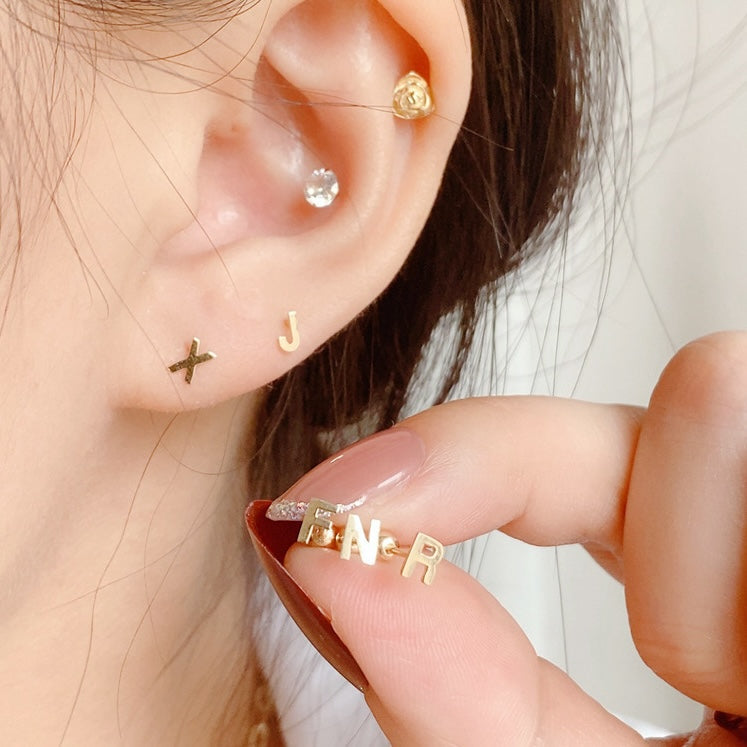 Mini Letter Screw-Back Ball Gold Vermeil Earrings-Ringified Jewelry