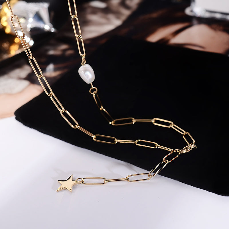 Stella Pearl Paperclip Lariat Necklace