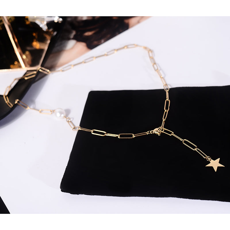 Stella Pearl Paperclip Lariat Necklace