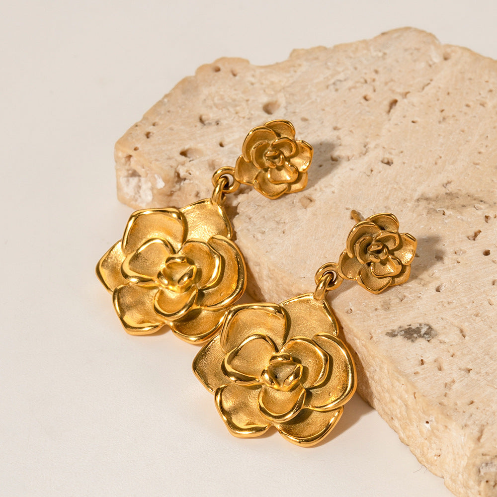 Golden Rose Drop Earrings