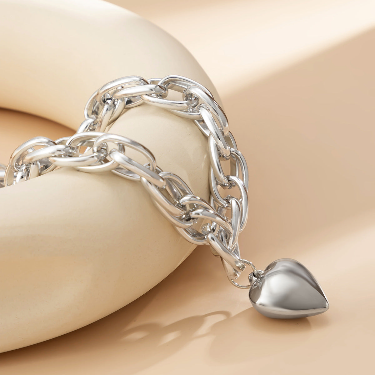 Chunky Heart Paperclip Cross Chain Necklace-Ringified Jewelry