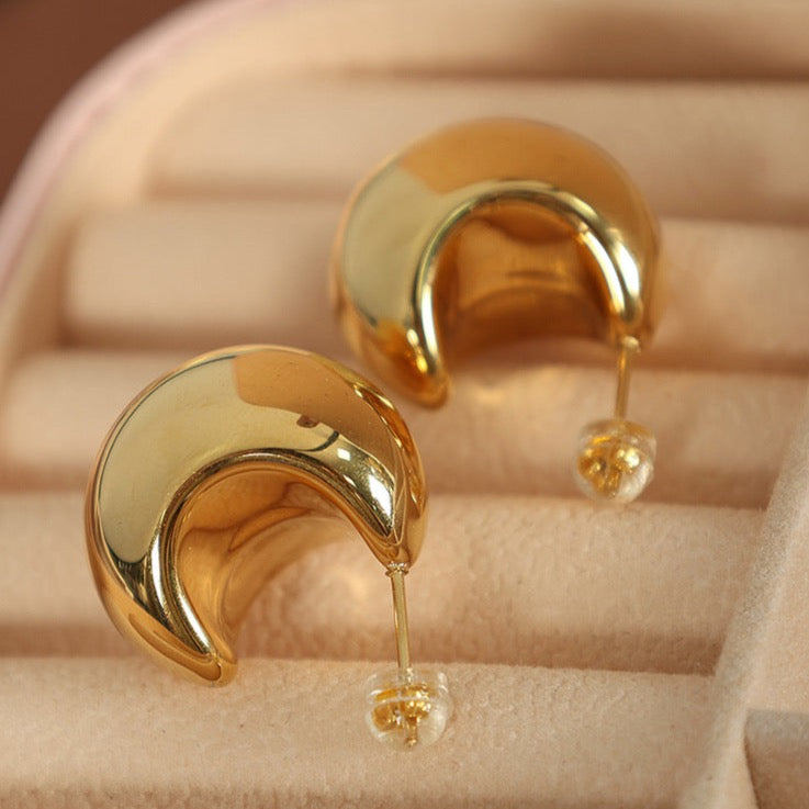 Fat Moon Gold Earrings-Ringified Jewelry