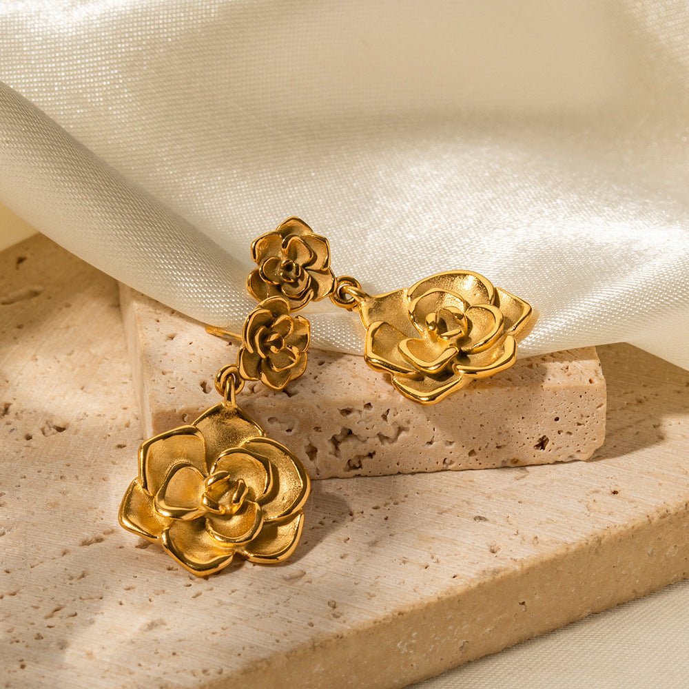 Golden Rose Drop Earrings