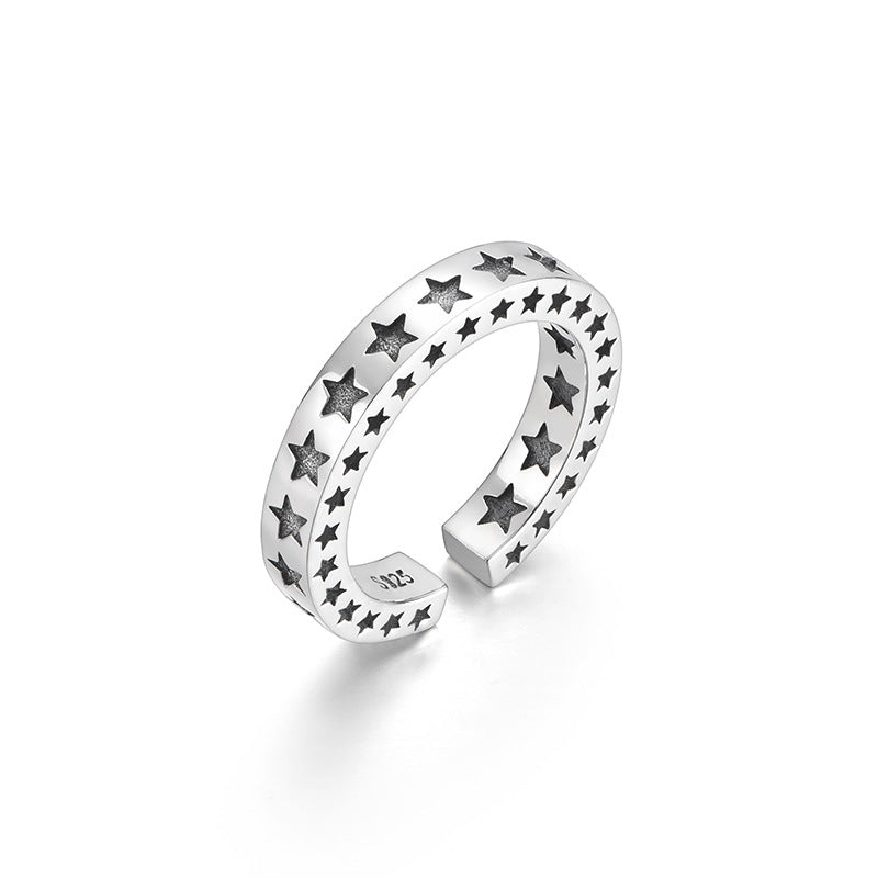 Five-Pointed Carved Star Silver Ring-Ringified Jewelry