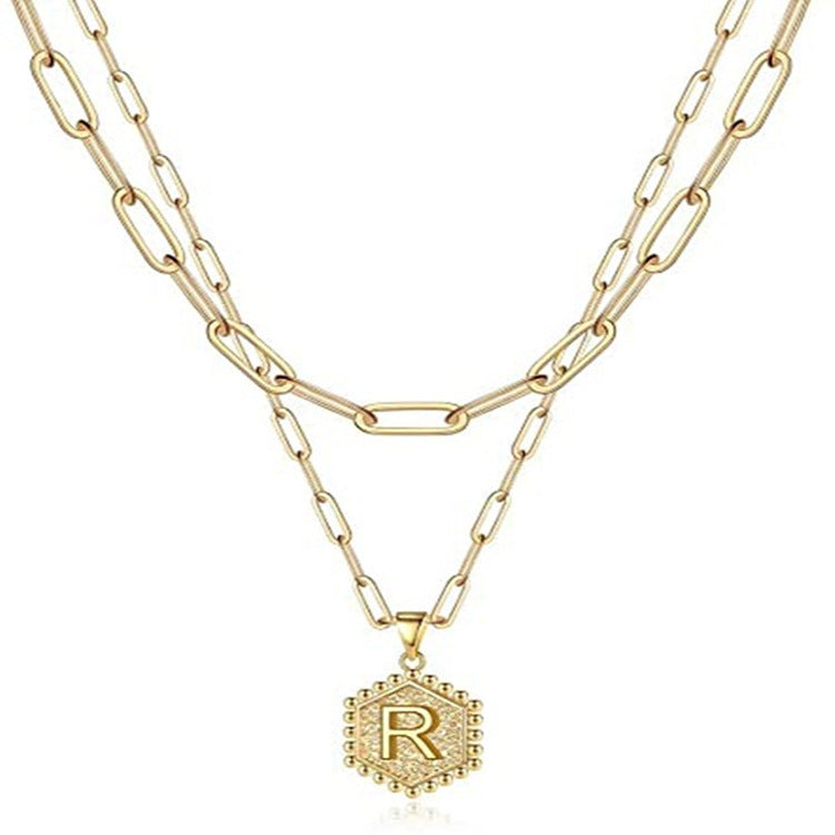 Paperclip Hexagon Monogram Layer Necklace-Ringified Jewelry