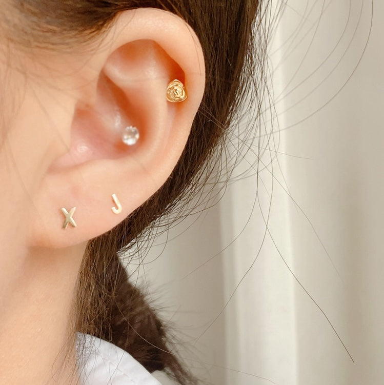 Mini Letter Screw-Back Ball Gold Vermeil Earrings-Ringified Jewelry