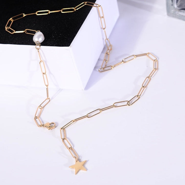 Stella Pearl Paperclip Lariat Necklace