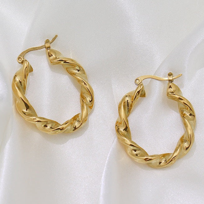 Helix Twist Gold Hoop Earrings-Ringified Jewelry