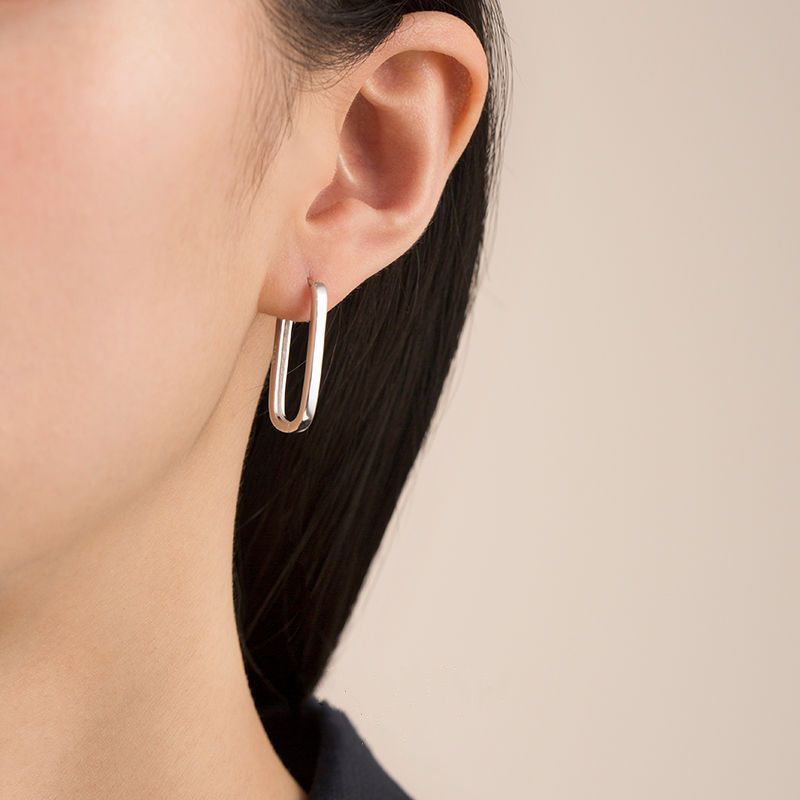Oblong Sterling Silver Hoop Earrings-Ringified Jewelry
