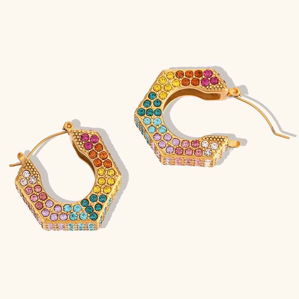 Rainbow Hex Hoop Earrings