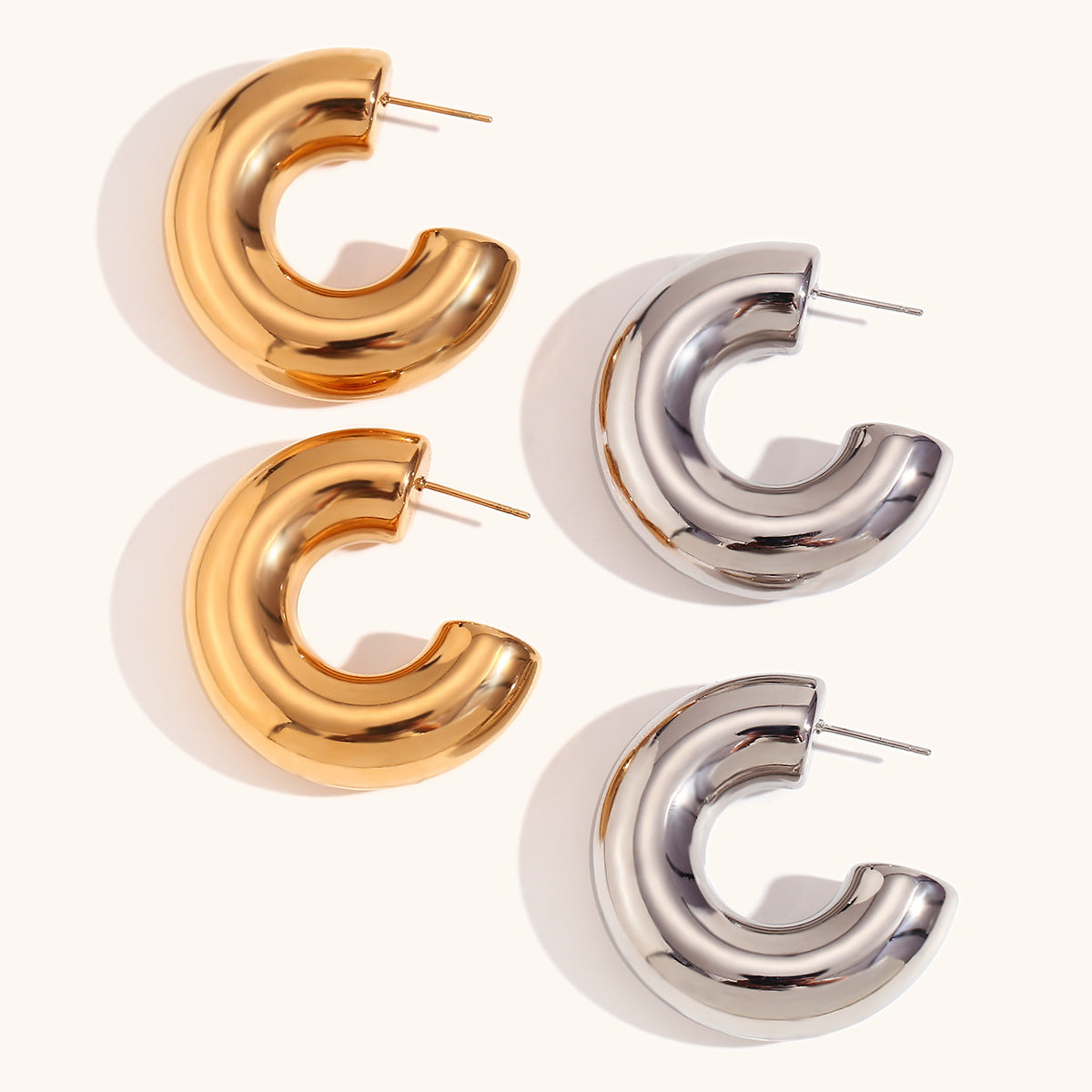 Shiny Macaroni Hoop Earrings-Ringified Jewelry