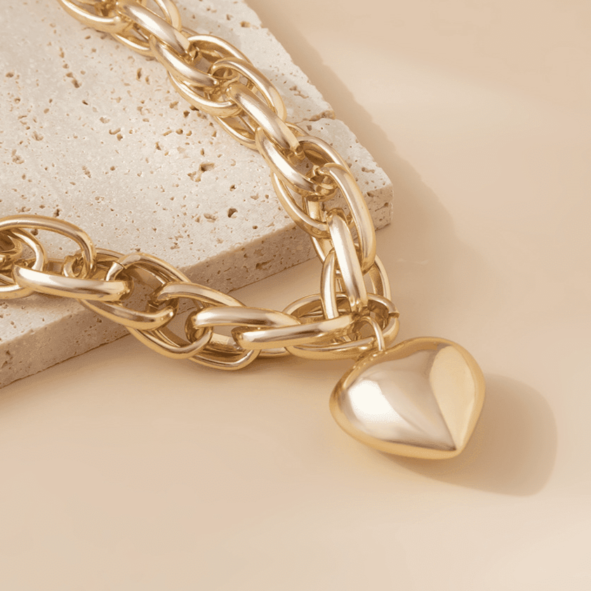 Chunky Heart Paperclip Cross Chain Necklace-Ringified Jewelry