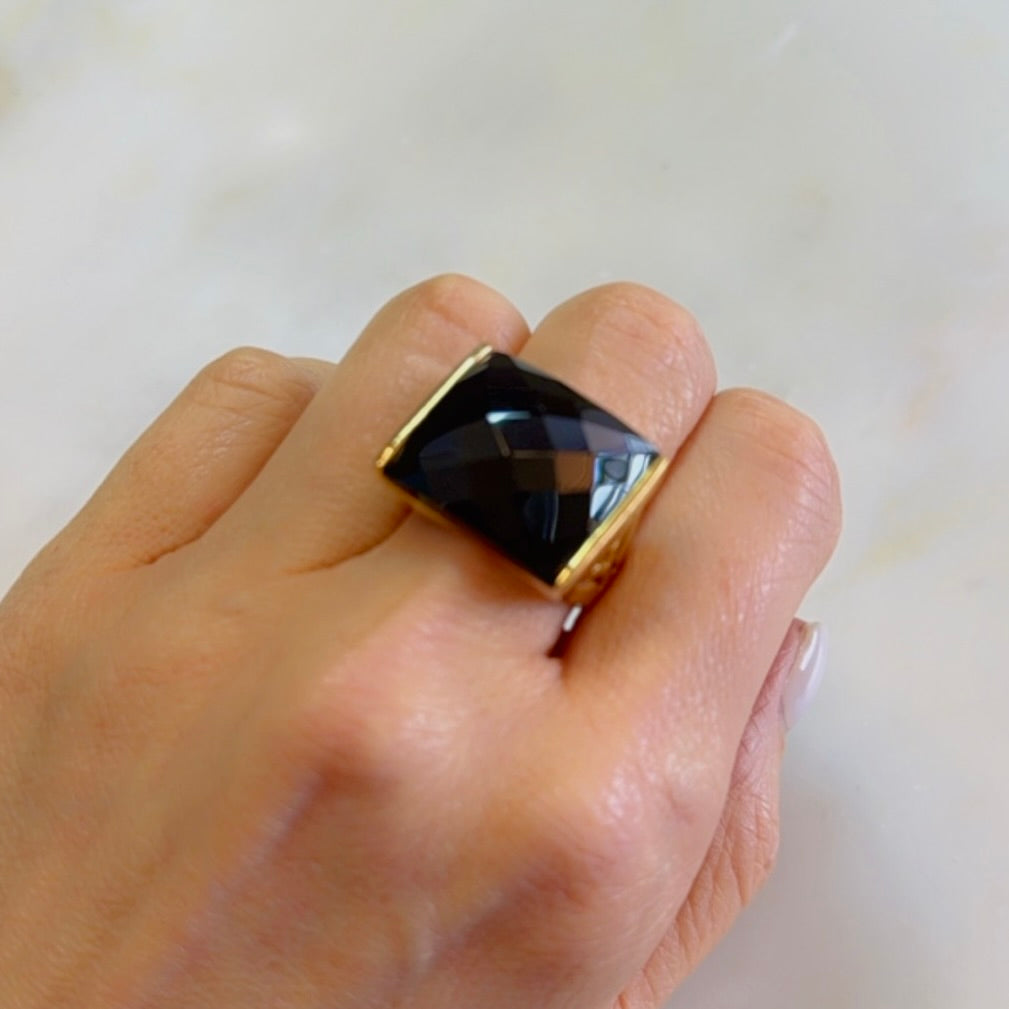 Swaggy Oversized 14K Finish Jet Black Bezel-Set Fashion Ring