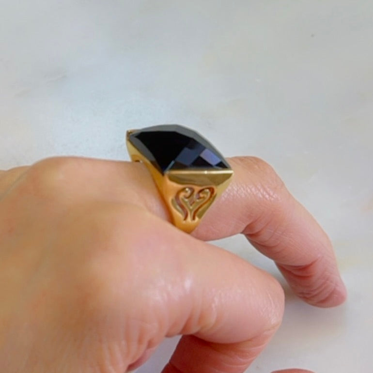 Swaggy Oversized 14K Finish Jet Black Bezel-Set Fashion Ring