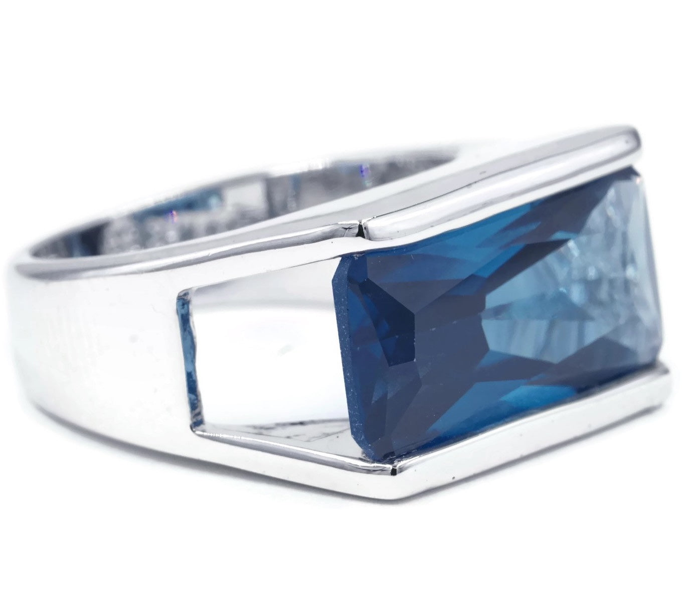 Aqua Spinel Single-Stone Channel-Set Horizontal Statement Ring