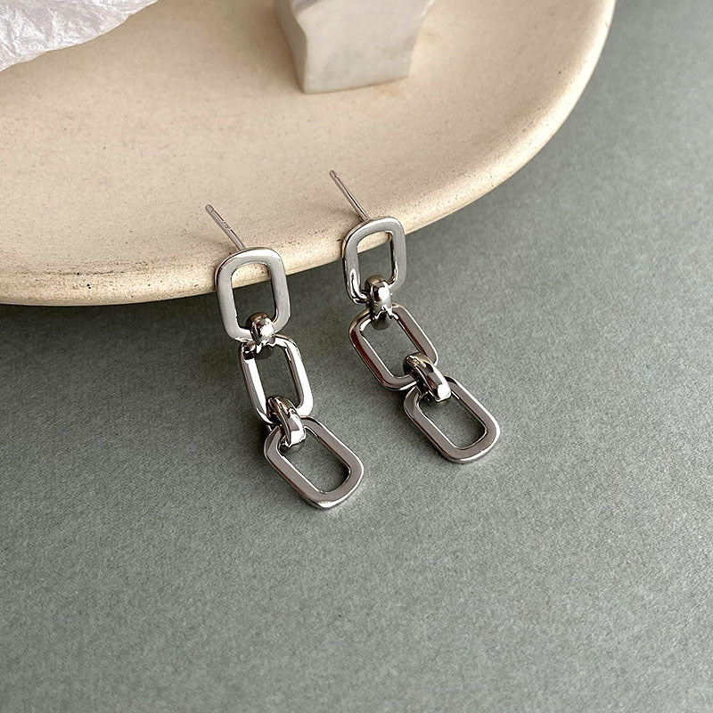 Chain Link Paperclip White Gold Earrings-Ringified Jewelry