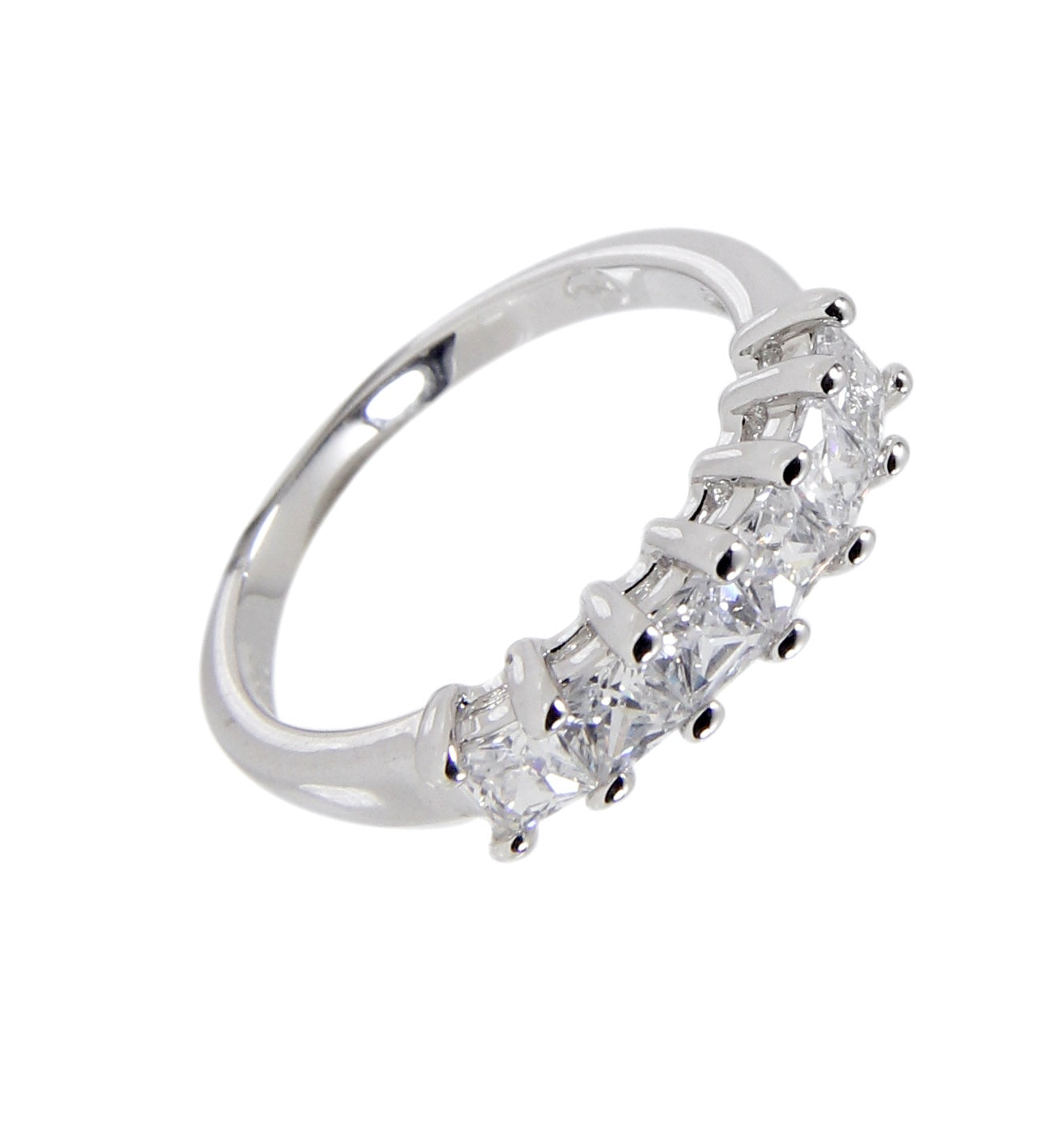 Anniversary Band Sterling Silver Six Handset Princess Cut Ring