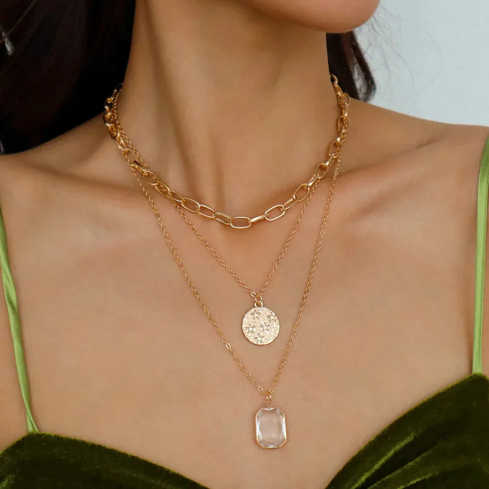 3-in-1 Star Crystal Coin Silver Necklace-Ringified Jewelry