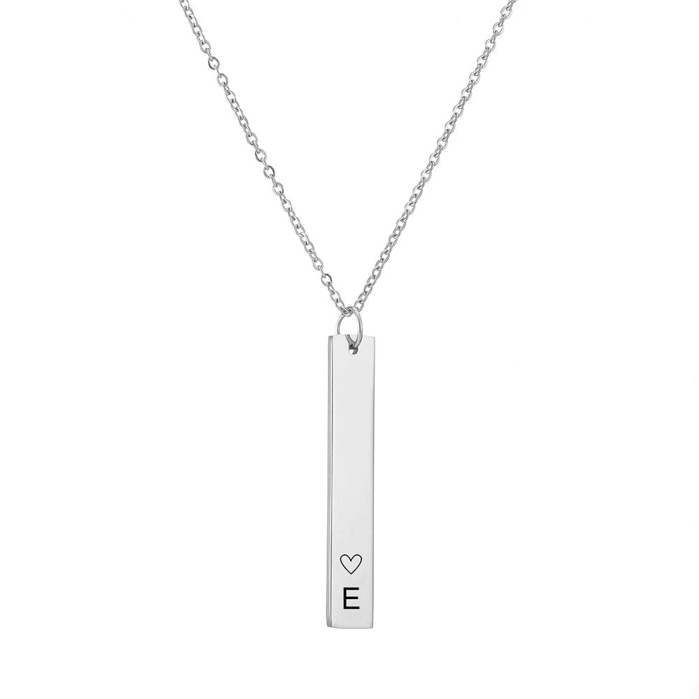 Delicate Heart Letter Bar Silver Necklace-Ringified Jewelry