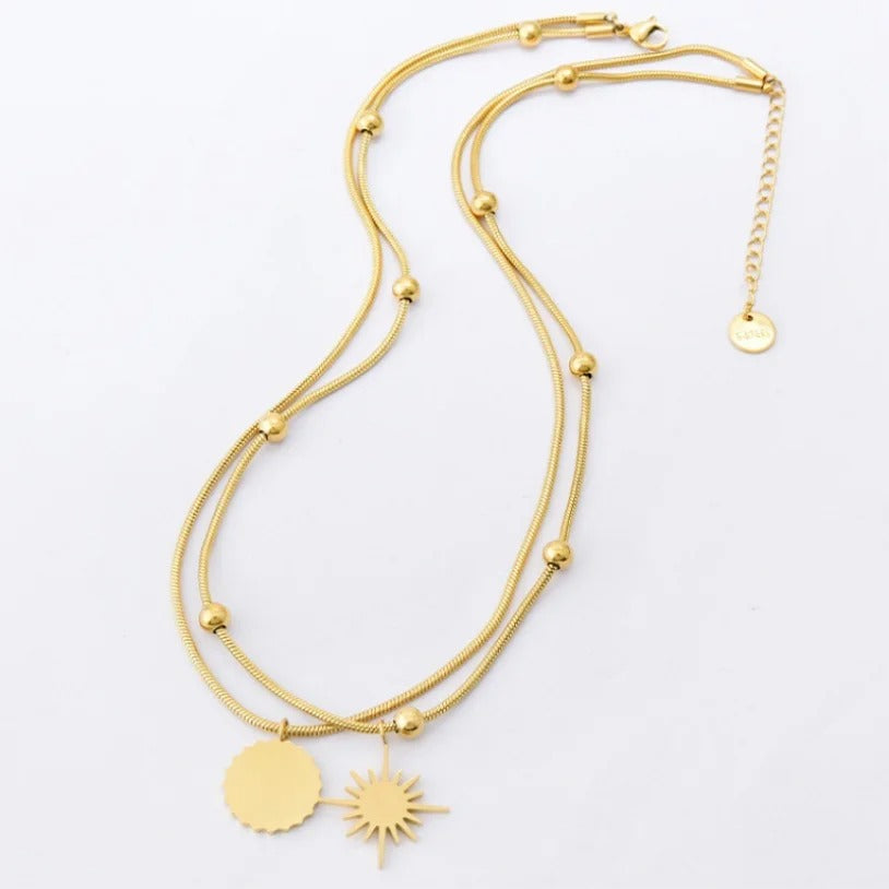 Sole Luna Double Gold Necklace-Ringified Jewelry