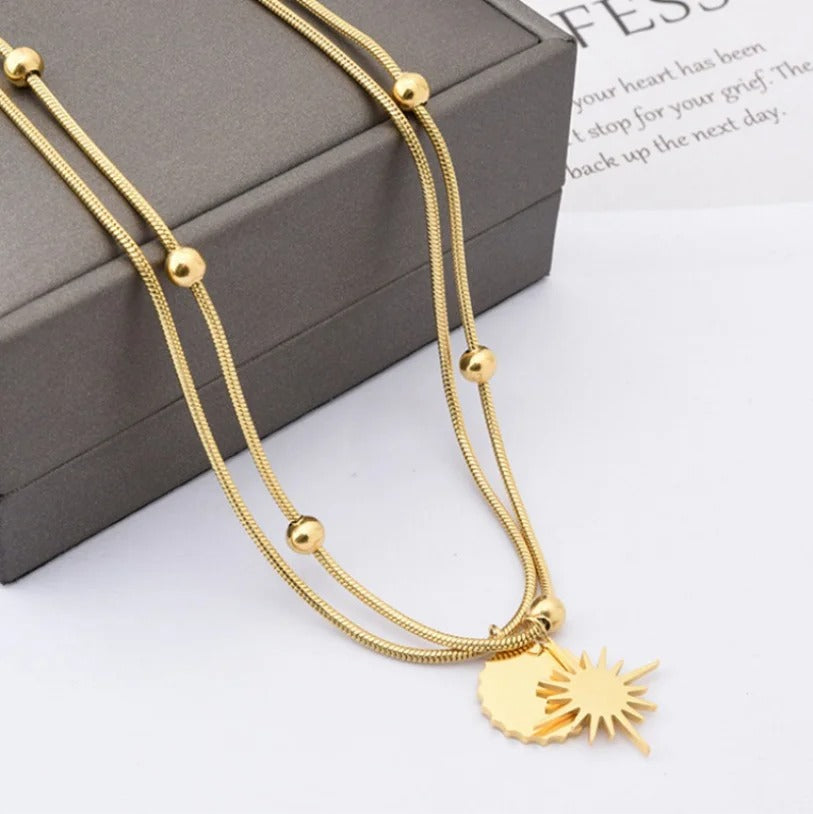 Sole Luna Double Gold Necklace-Ringified Jewelry