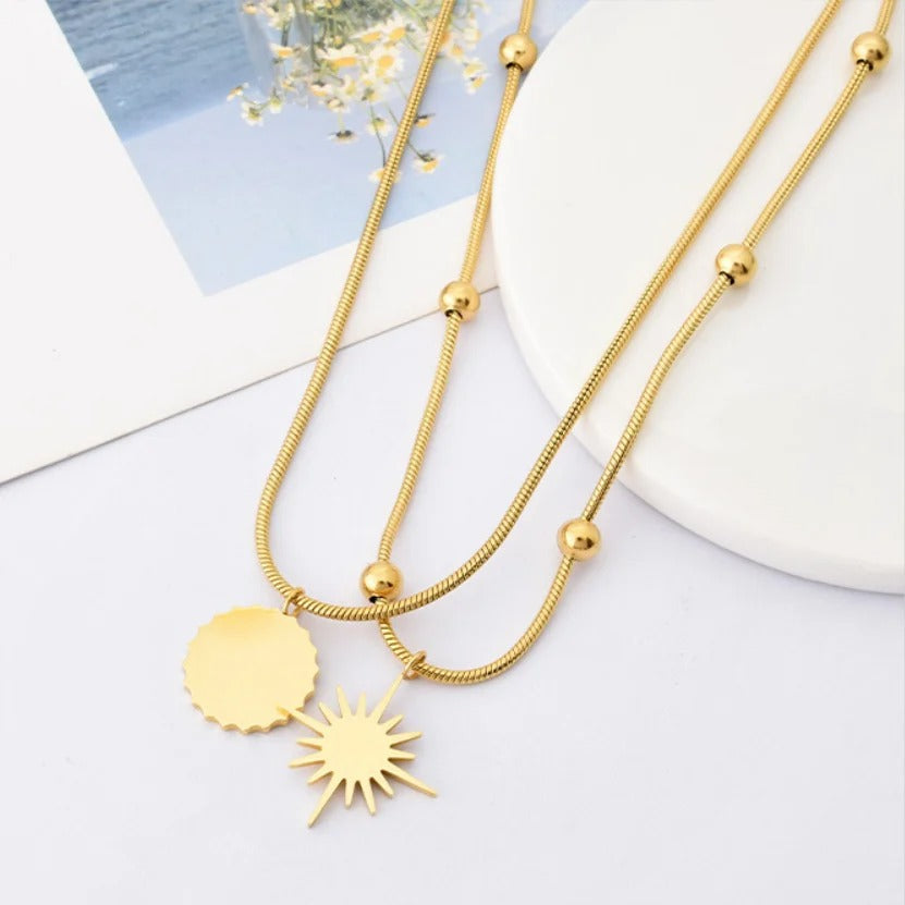 Sole Luna Double Gold Necklace-Ringified Jewelry