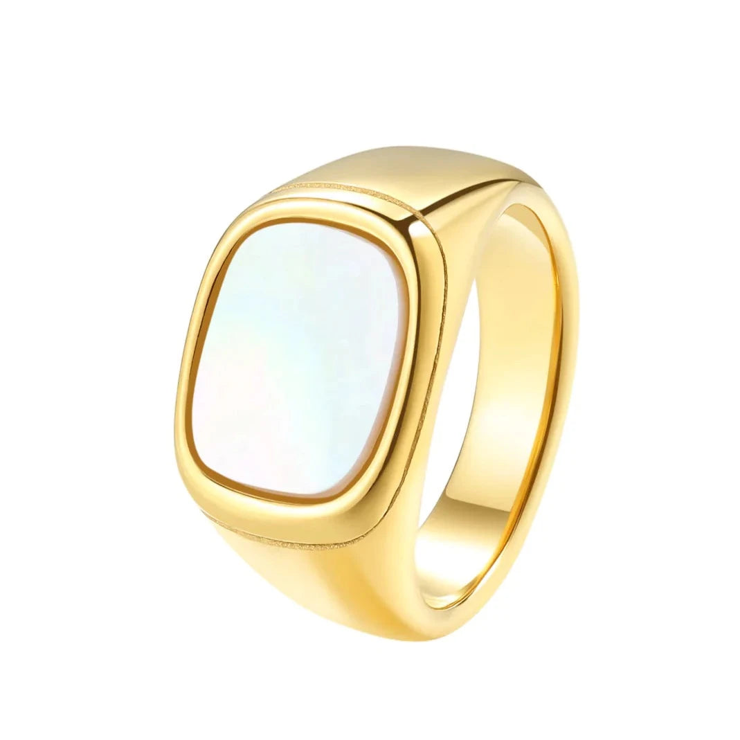 Mother of Pearl Square Shell Signet Ring-Ringified Jewelry