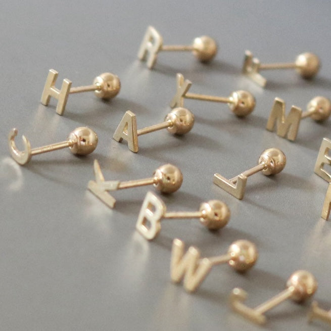 Mini Letter Screw-Back Ball Gold Vermeil Earrings-Ringified Jewelry