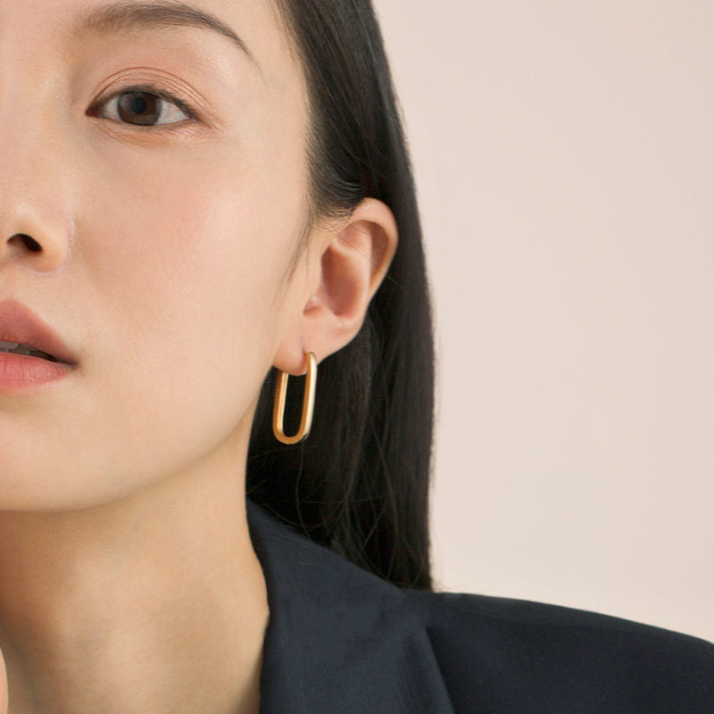 Oblong Sterling Silver Hoop Earrings-Ringified Jewelry