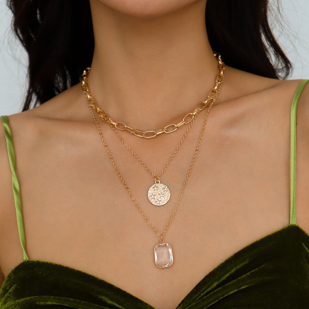 3-in-1 Star Crystal Coin Silver Necklace-Ringified Jewelry