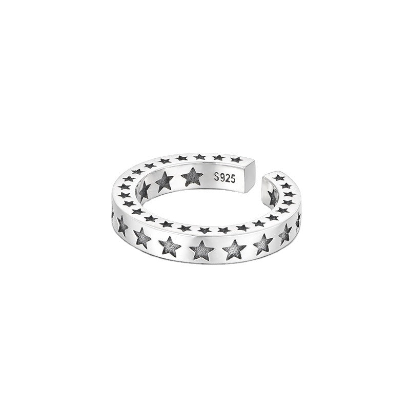 Five-Pointed Carved Star Silver Ring-Ringified Jewelry
