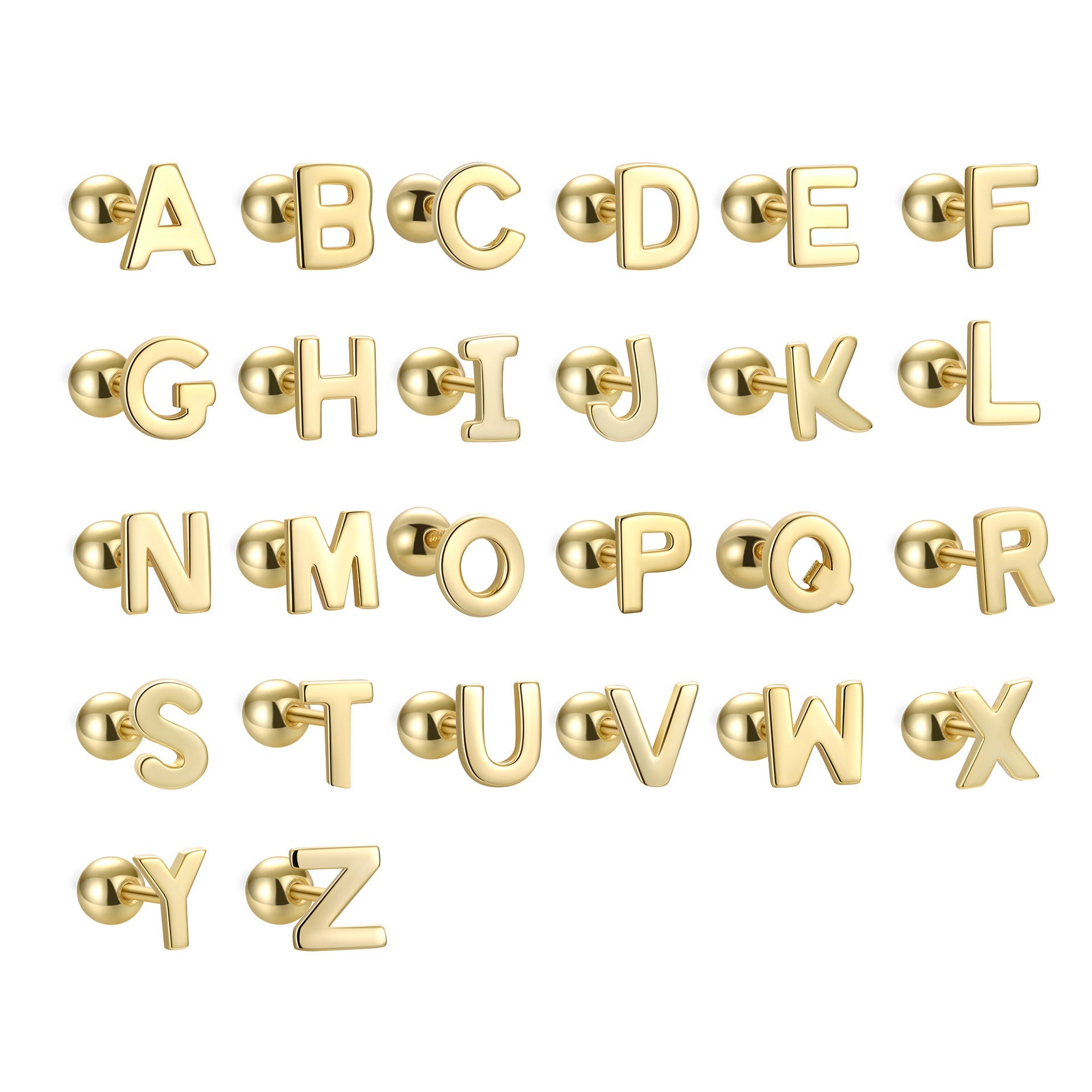 Mini Letter Screw-Back Ball Gold Vermeil Earrings-Ringified Jewelry