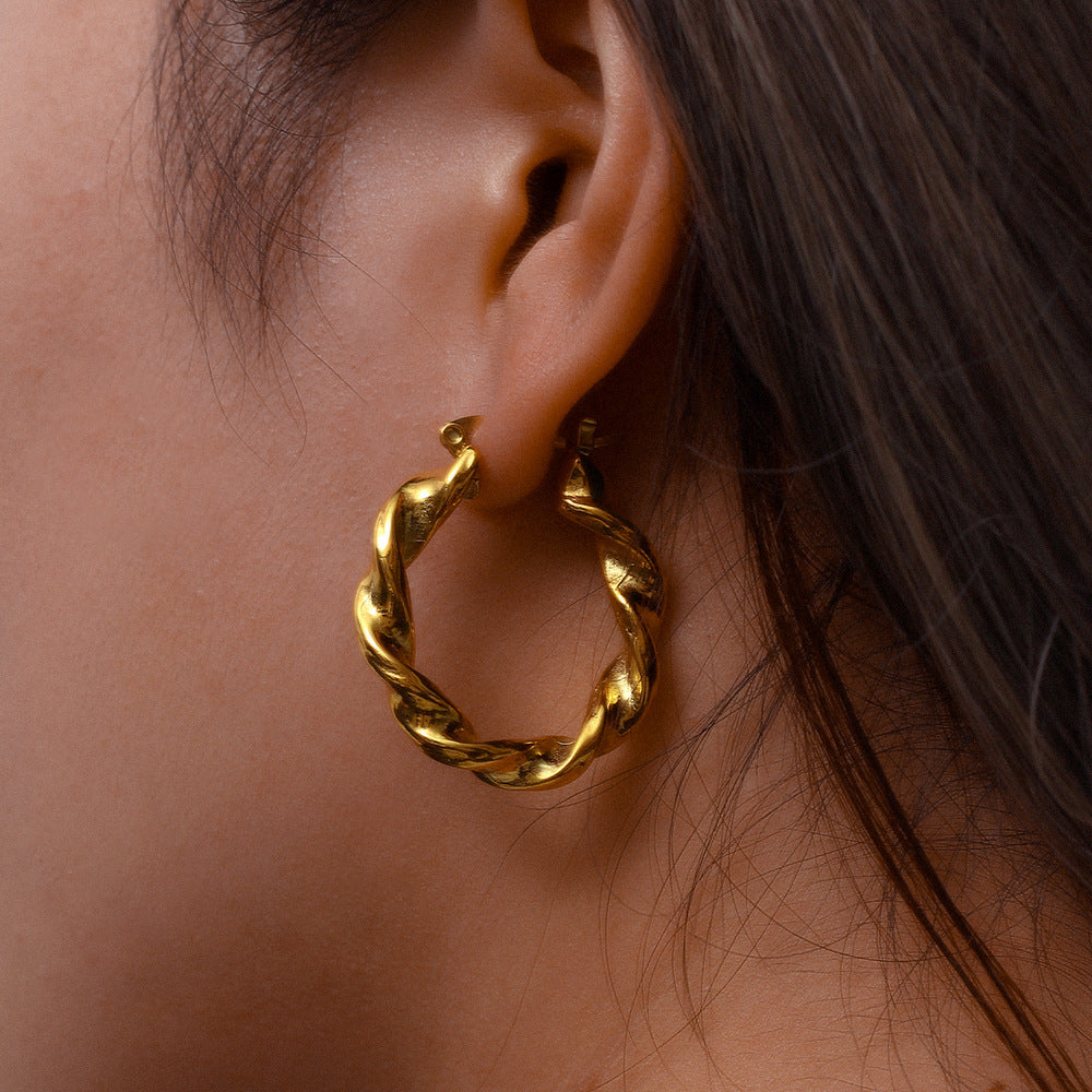 Helix Twist Gold Hoop Earrings-Ringified Jewelry