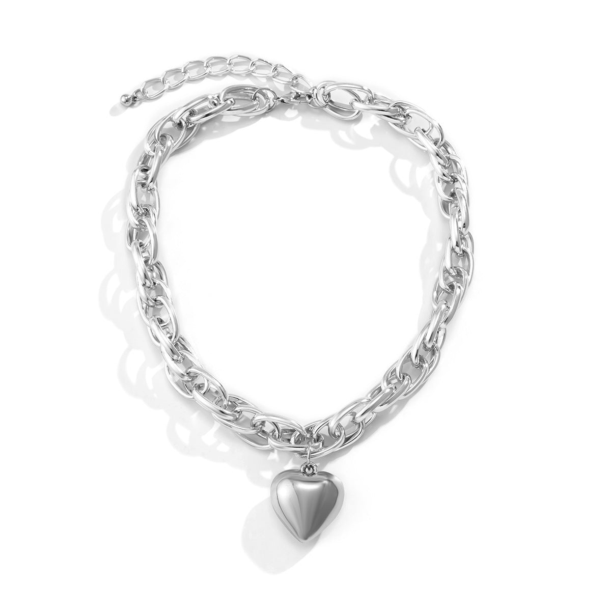 Chunky Heart Paperclip Cross Chain Necklace-Ringified Jewelry
