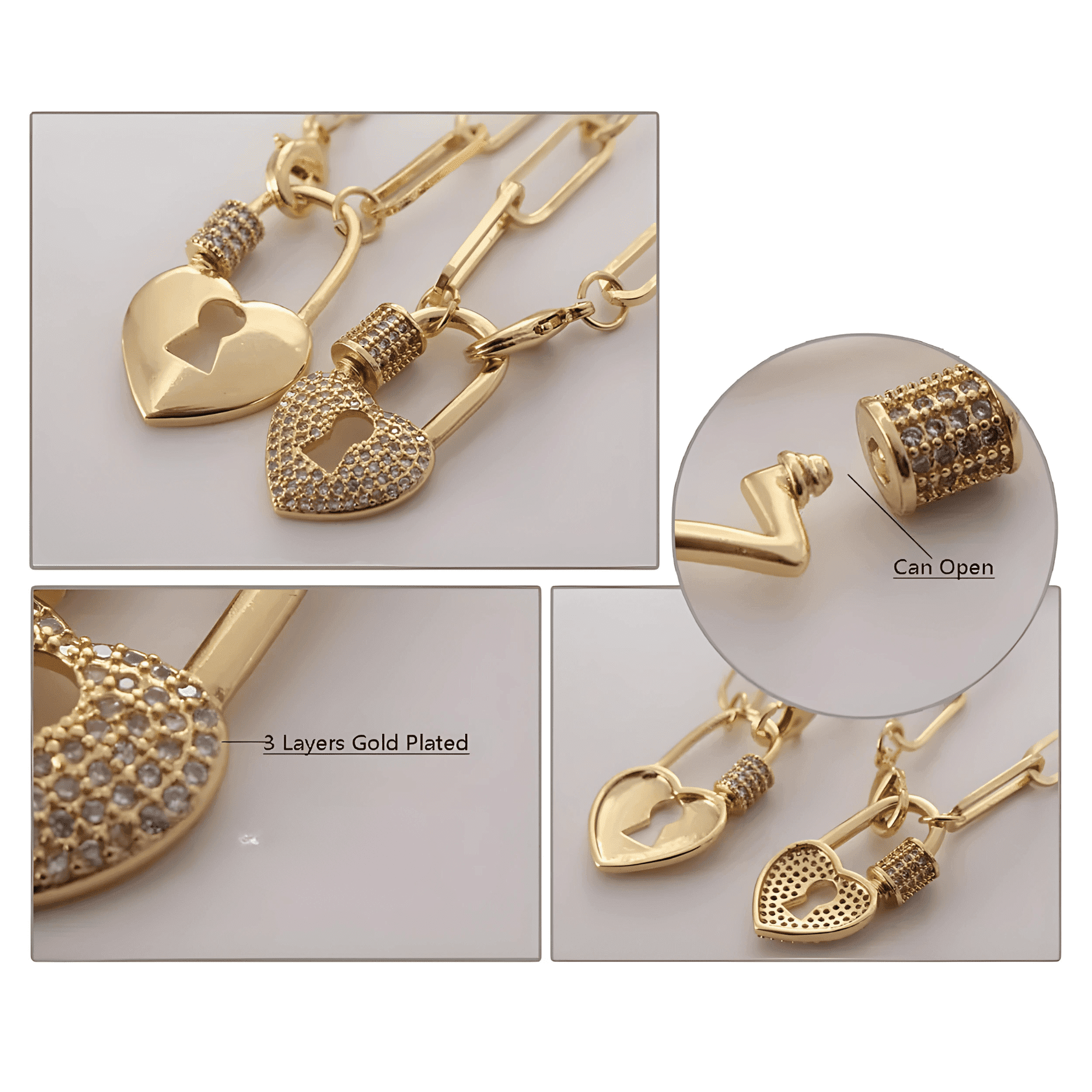 Heart-On-Lock Pavé Paperclip Necklace