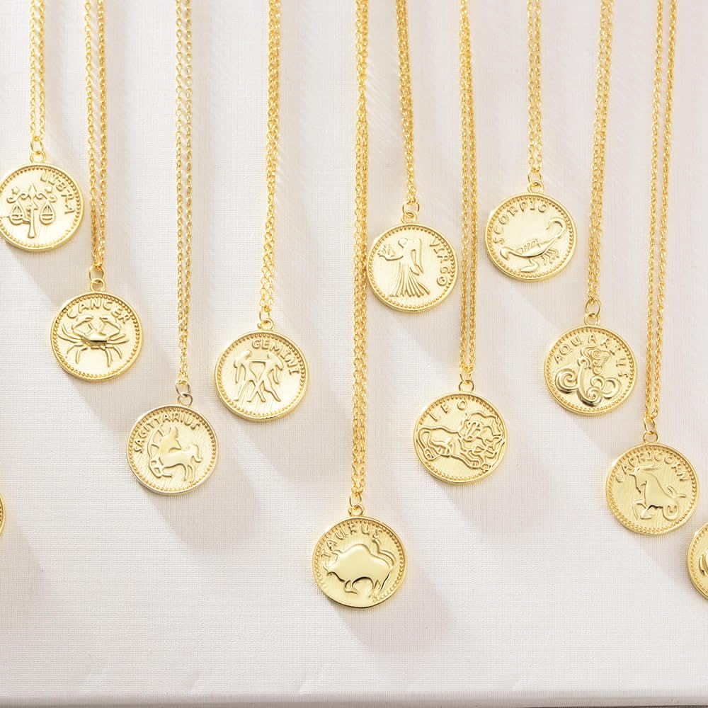 Zodiac Medallion Gold Coin Vermeil Necklace-Ringified Jewelry