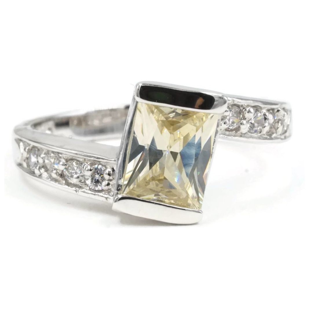 Pale Yellow Emerald-Cut Channel-Set Angle Statement Ring