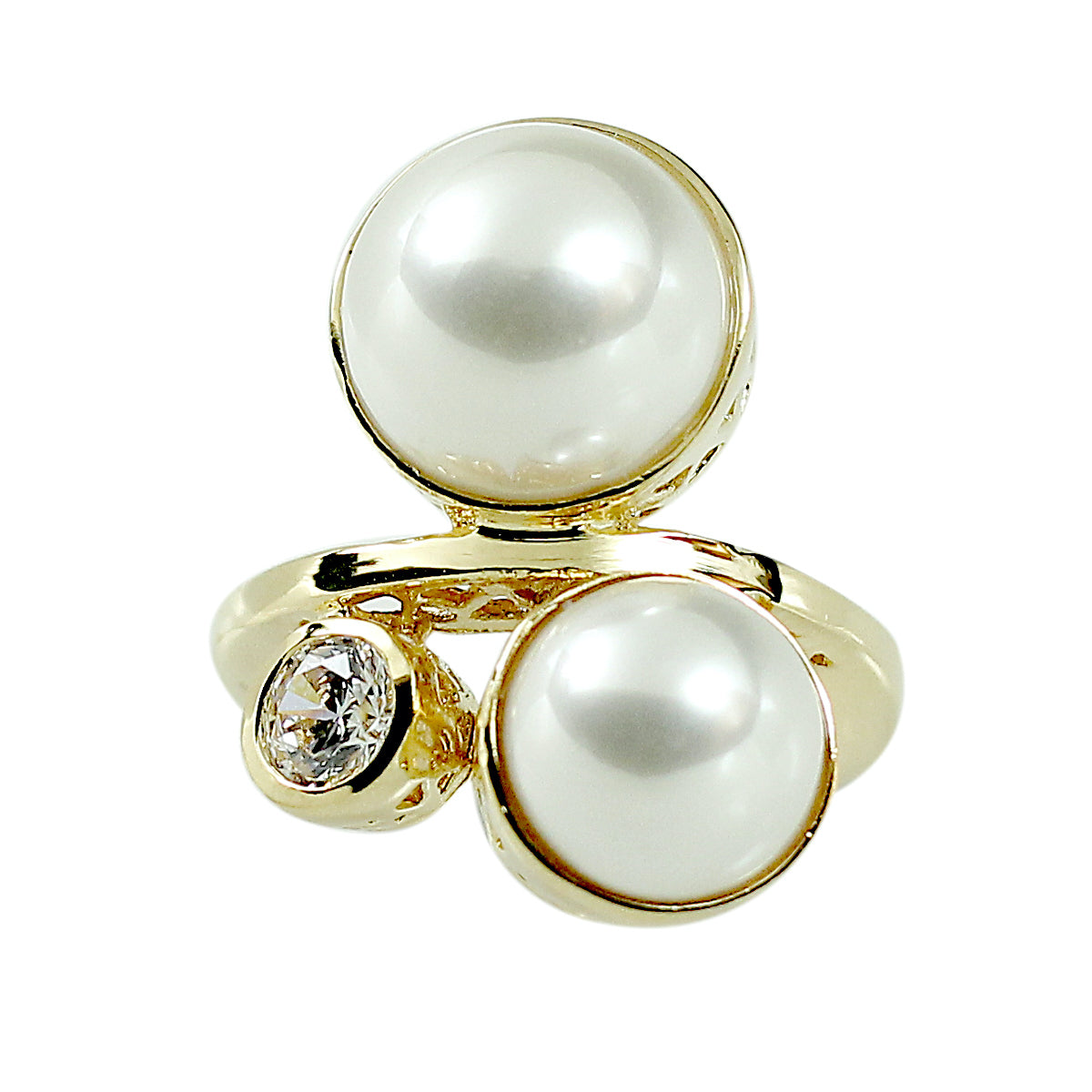 Double Cabochon Pearl 14K Statement Ring