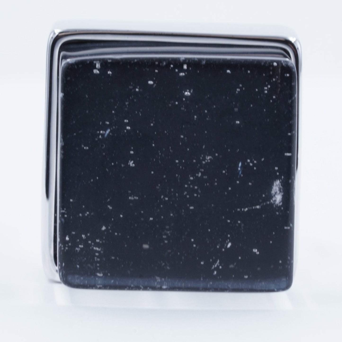 Large Raw Black Crystal Cube Stone Silver Fashion Ring