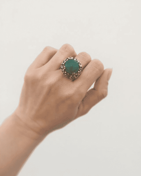 Simulated Green Agate Stone Floral Adjustable Statement Ring