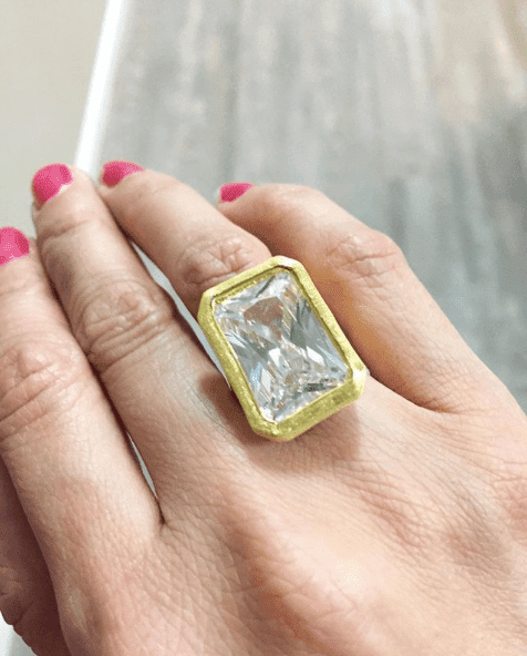 Brushed 14k Gold Finish Bezel-Set CZ Cocktail Ring