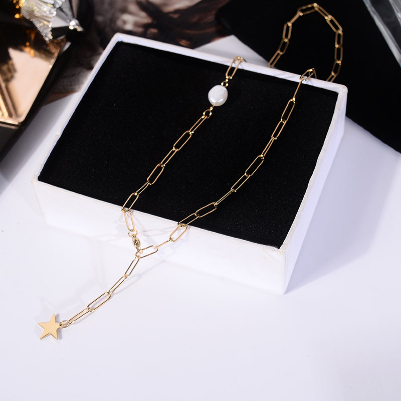 Stella Pearl Paperclip Lariat Necklace