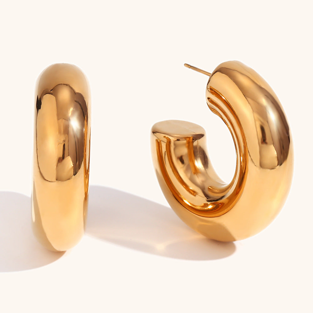 Shiny Macaroni Hoop Earrings-Ringified Jewelry