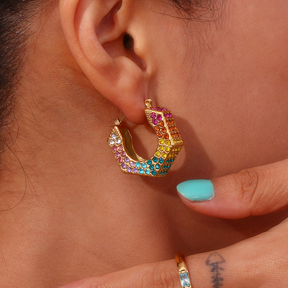 Rainbow Hex Hoop Earrings