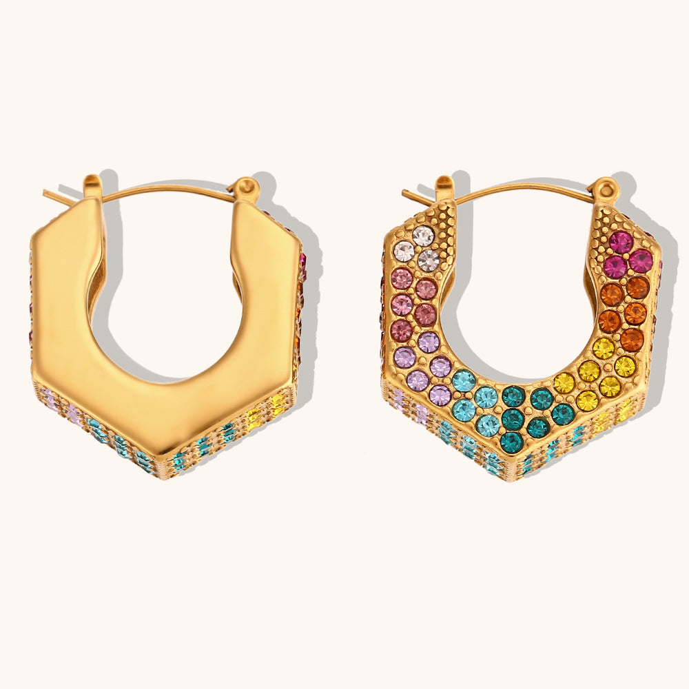 Rainbow Hex Hoop Earrings