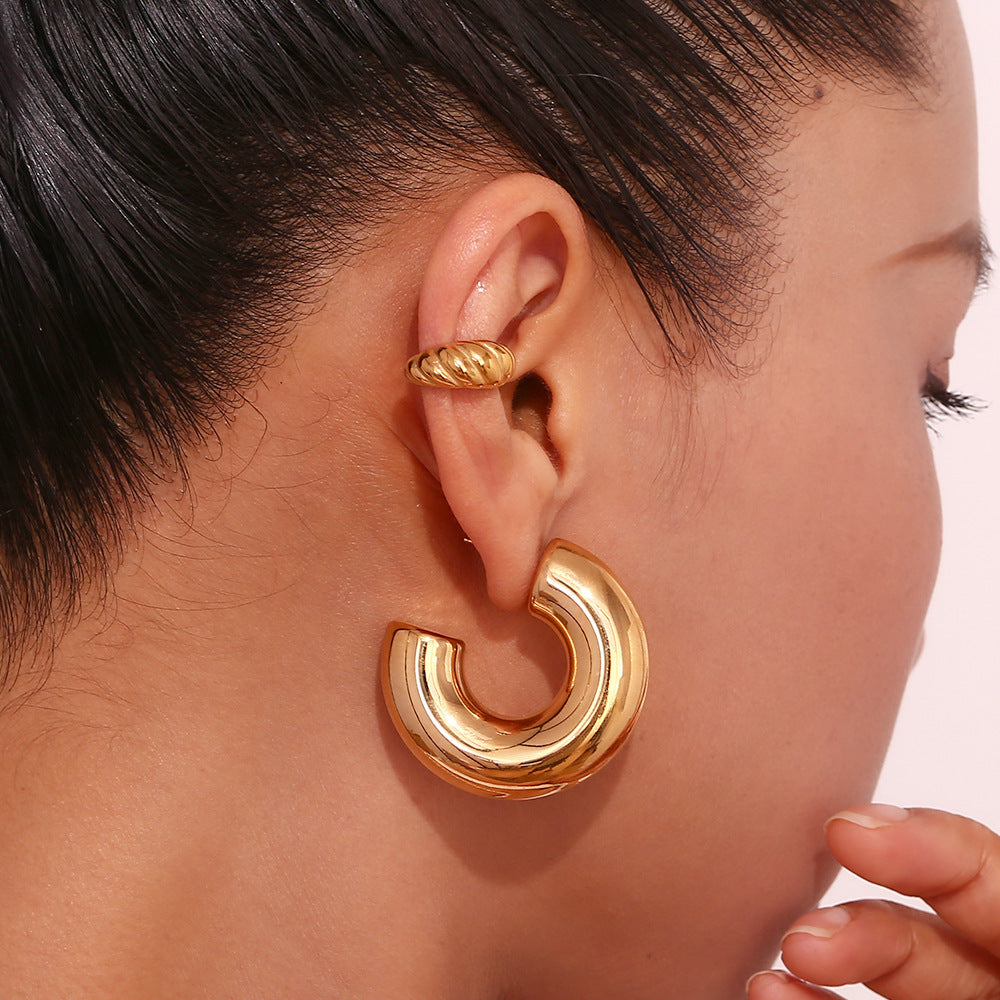 Shiny Retro Earrings 18K Gold Hollow Lightweight Hypoallergenic Trendy Macaroni Earrings for Women | RJ Designs-Ringified Jewelry