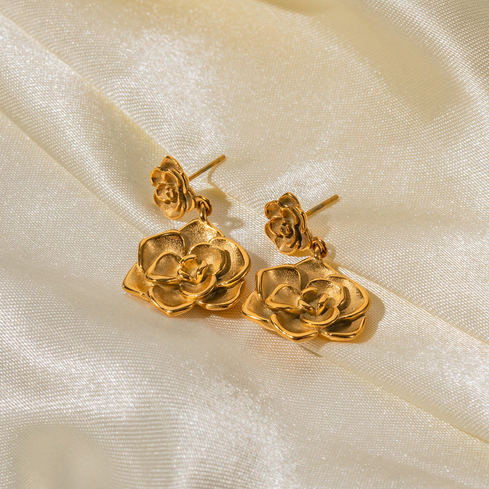 Golden Rose Drop Earrings