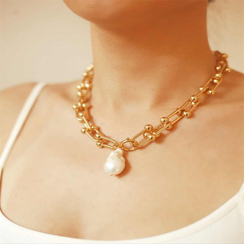 Baroque Pearl Horseshoe Necklace