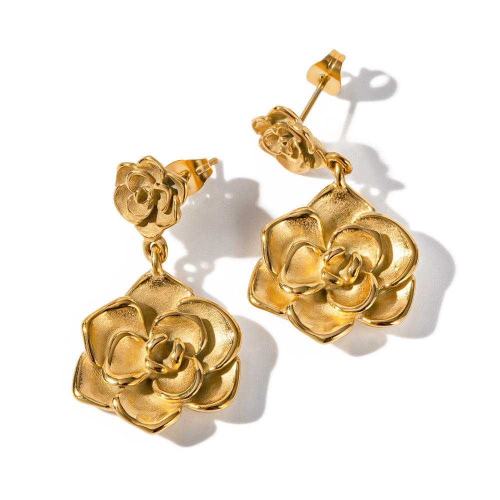 Golden Rose Drop Earrings