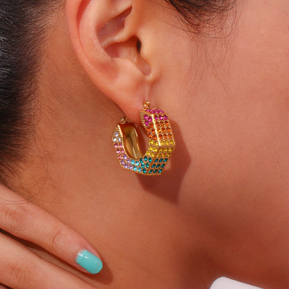 Rainbow Hex Hoop Earrings